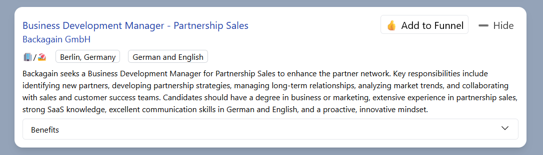 Job Ad Card with Funnel Controls